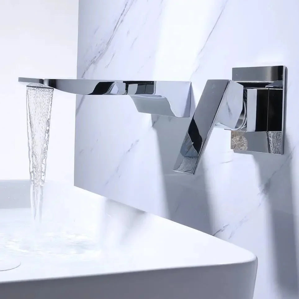 Minimalist Black Wall-Mounted Waterfall Faucet - Image 2