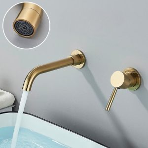 Brushed Gold Wall Mounted Bathroom Faucet