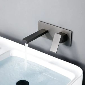 Overview of the brushed brass faucet in a kitchen