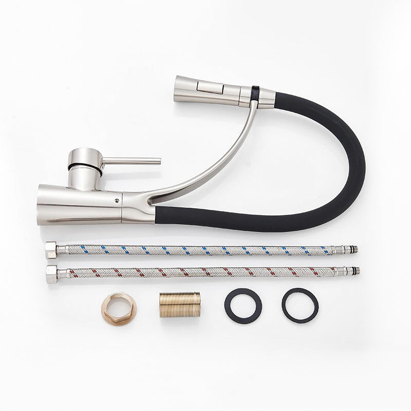 Brushed Nickel Pull-Down Faucet with Flexible Black Hose - Image 2