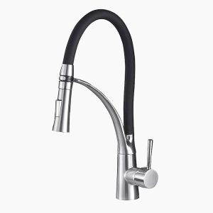 Brushed Nickel Pull-Down Faucet with Flexible Black Hose