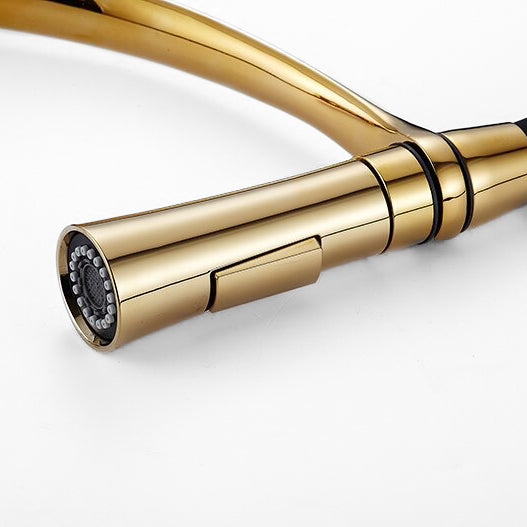 Gold and Black Pull-Down Kitchen Faucet with Flexible Spout - Image 4