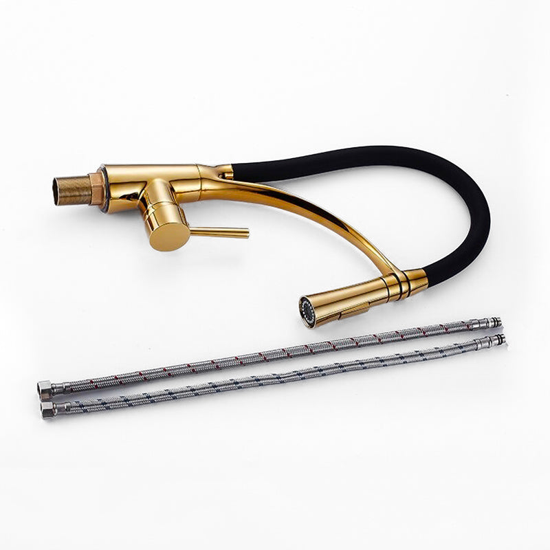 Gold and Black Pull-Down Kitchen Faucet with Flexible Spout - Image 2