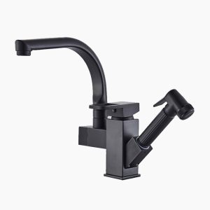 Modern Matte Black Gooseneck Kitchen Faucet with Sprayer