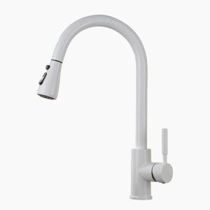 Modern Matte White Gooseneck Pull-Down Kitchen Faucet
