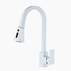 Matte White High-Arc Kitchen Faucet with Pull-Down Sprayer