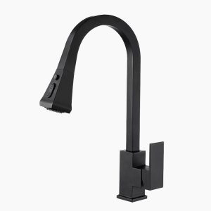 Matte Black Pull-Down Gooseneck Kitchen Faucet