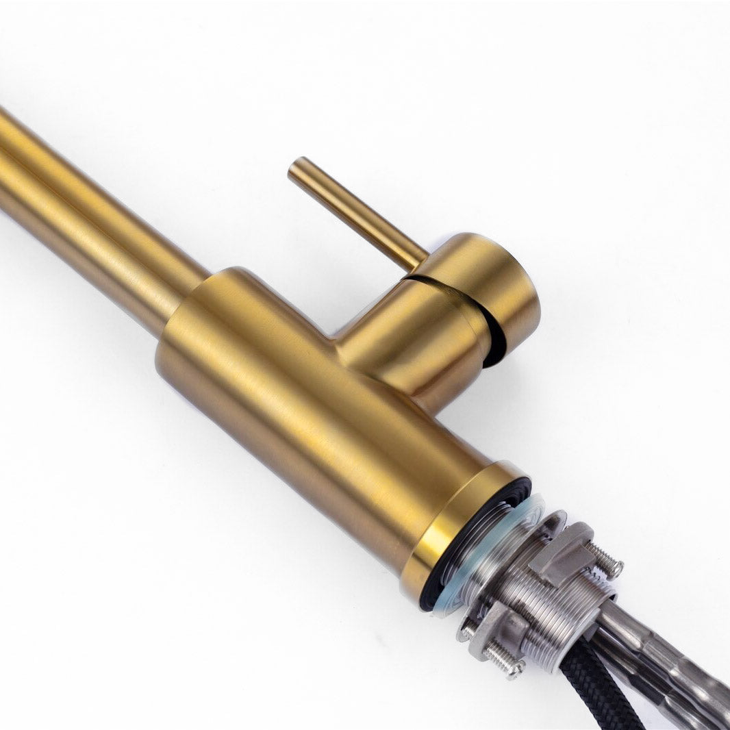 Brushed Gold High Arc Kitchen Faucet with Pull-Down Sprayer - Image 2