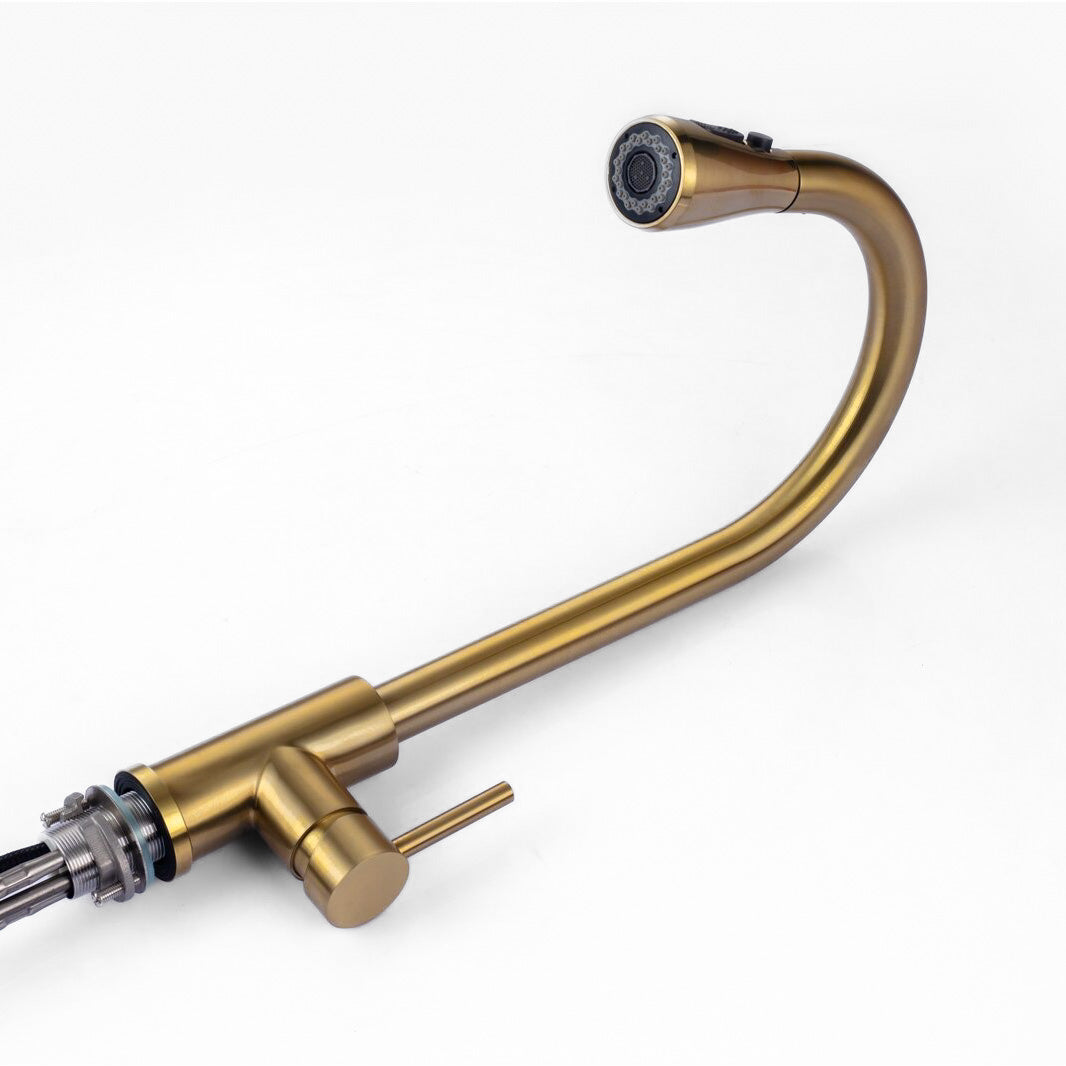 Brushed Gold High Arc Kitchen Faucet with Pull-Down Sprayer - Image 3