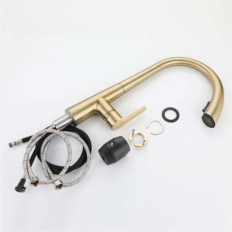 Brushed Gold High-Arc Kitchen Faucet with Pull-Down - Image 3