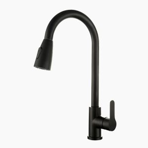 Matte Black Pull-Down Gooseneck Kitchen Faucet