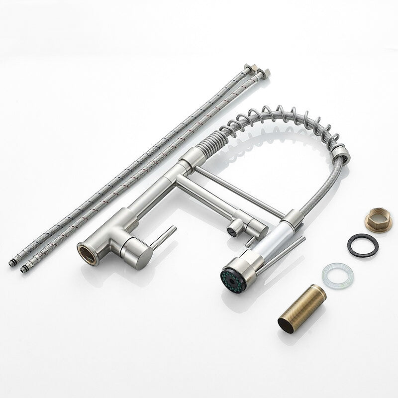 Brushed Nickel Spring Spout Kitchen Faucet with Pot Filler - Image 2
