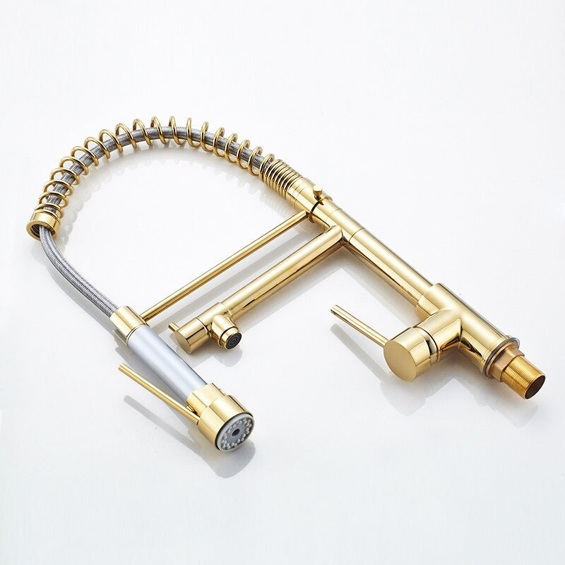 Gold Kitchen Faucet with Spring Coil and Pot Filler - Image 2