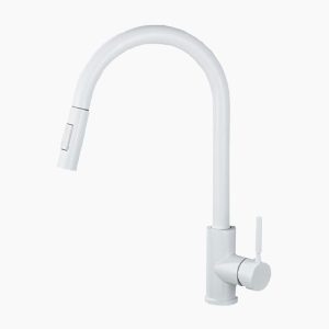 Modern Matte White Gooseneck Pull-Down Kitchen Faucet