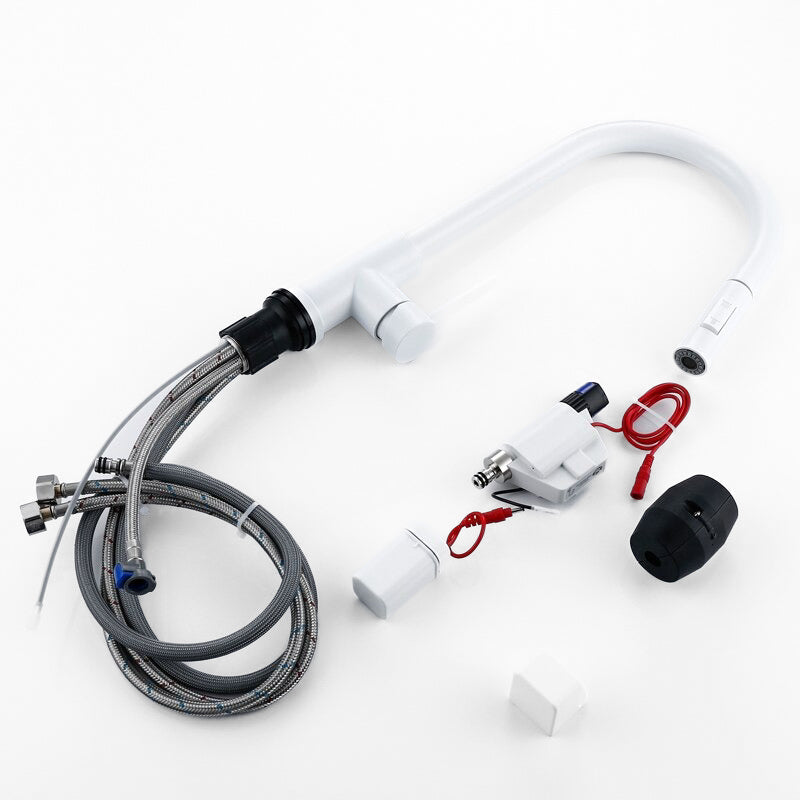 Modern Matte White Gooseneck Pull-Down Kitchen Faucet - Image 2