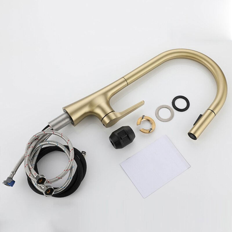 Modern Brushed Gold Pull-Down Kitchen Faucet - Image 3