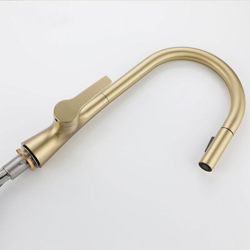 Modern Brushed Gold Pull-Down Kitchen Faucet - Image 2