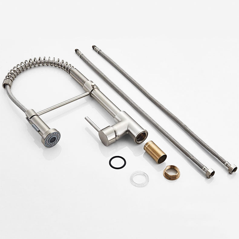 High-Arc Brushed Nickel Pull-Down Faucet with Exposed Spring - Image 2