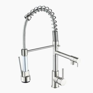 Brushed Nickel Spring Spout Kitchen Faucet with Pot Filler
