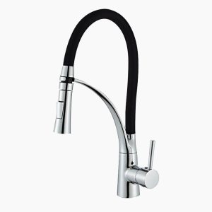 Chrome Kitchen Faucet with Black Pull-Down Hose