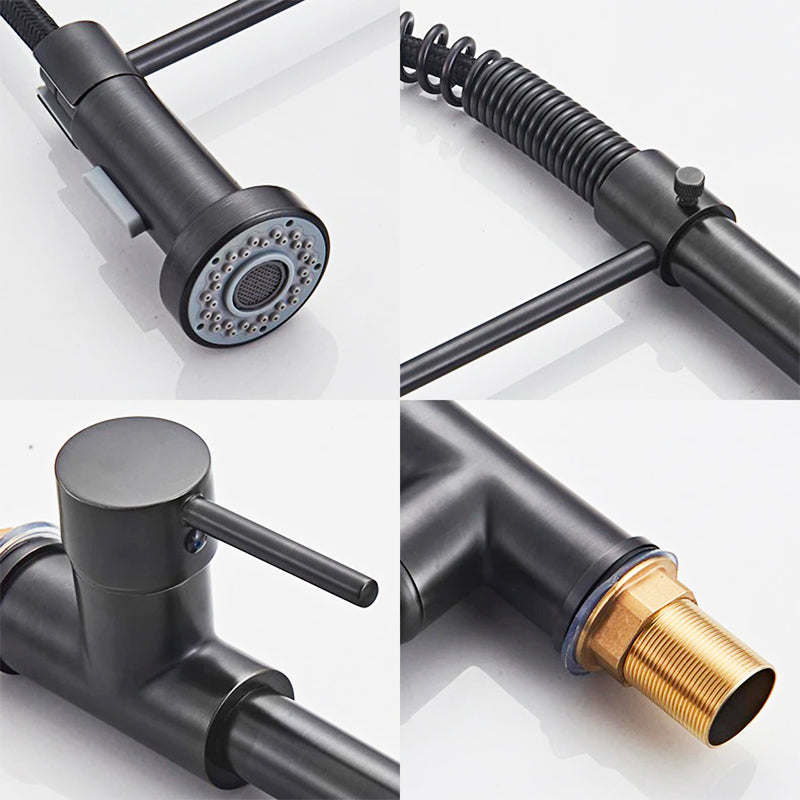 Modern Matte Black Spring Pull-Down Kitchen Faucet - Image 4