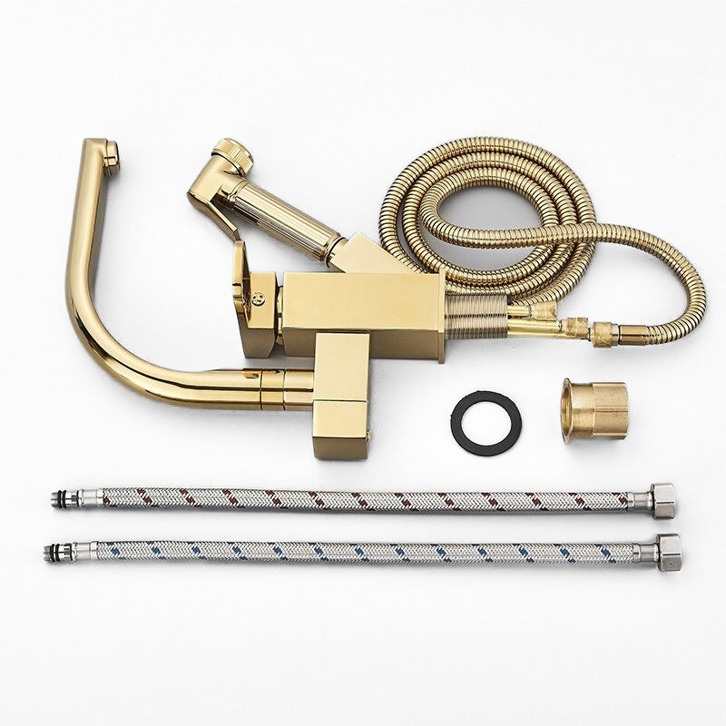 Polished Gold Modern Kitchen Faucet with Side Spray - Image 2