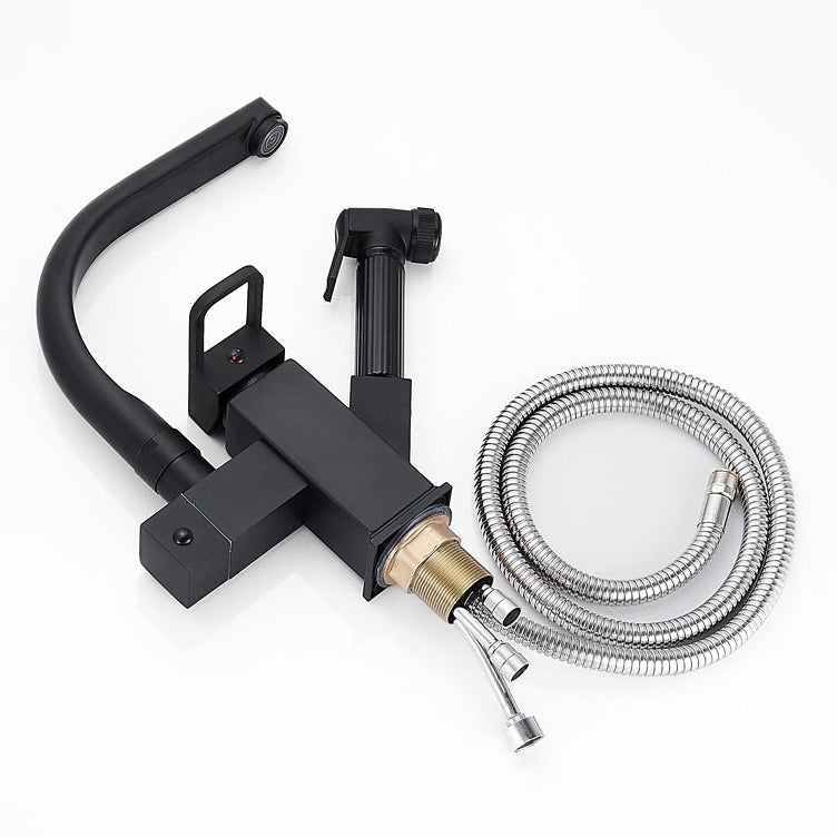 Modern Matte Black Gooseneck Kitchen Faucet with Sprayer - Image 2