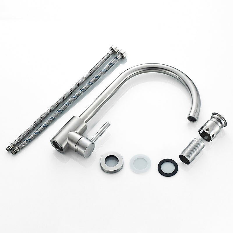 High Arc Gooseneck Kitchen Faucet in Brushed Steel - Image 4