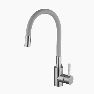 Kitchen mixer tap with flexible gooseneck, steel, Grey