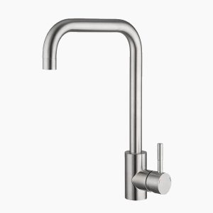 Modern Brushed Nickel Kitchen Faucet, Square Spout