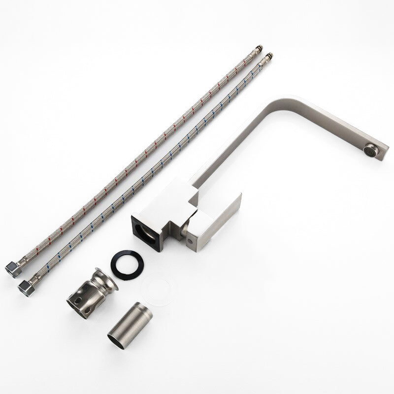 Modern Square Brushed Nickel Single Handle Faucet - Image 4