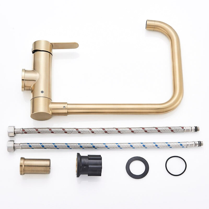 Modern Matte Gold Kitchen Faucet with Square Spout - Image 2