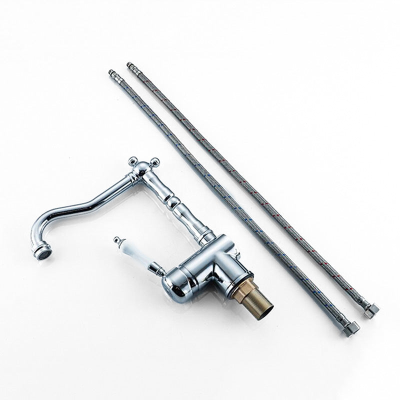Retro Chrome Kitchen Faucet with Porcelain Handle - Image 2