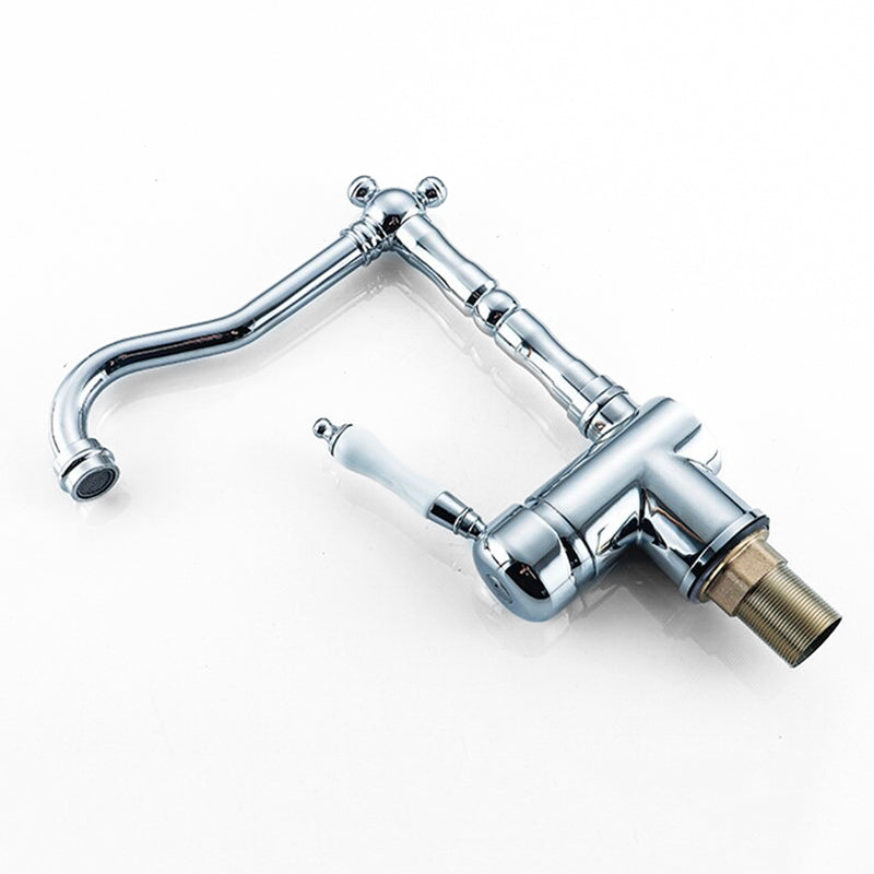 Retro Chrome Kitchen Faucet with Porcelain Handle - Image 3