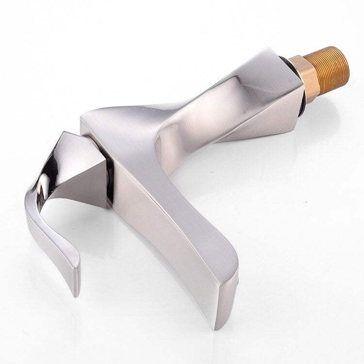 Sculptural Brushed Nickel Single Handle Lavatory Faucet - Image 4