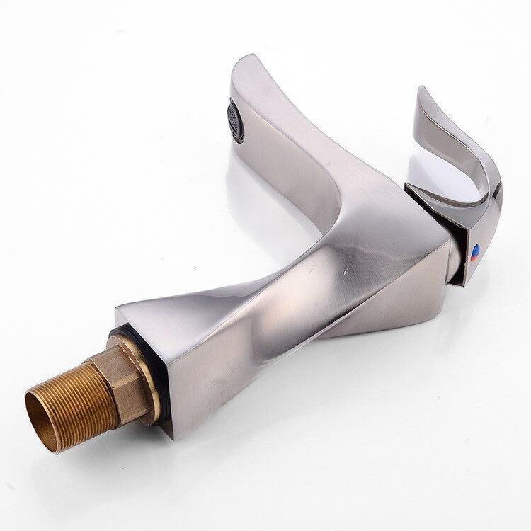 Sculptural Brushed Nickel Single Handle Lavatory Faucet - Image 5
