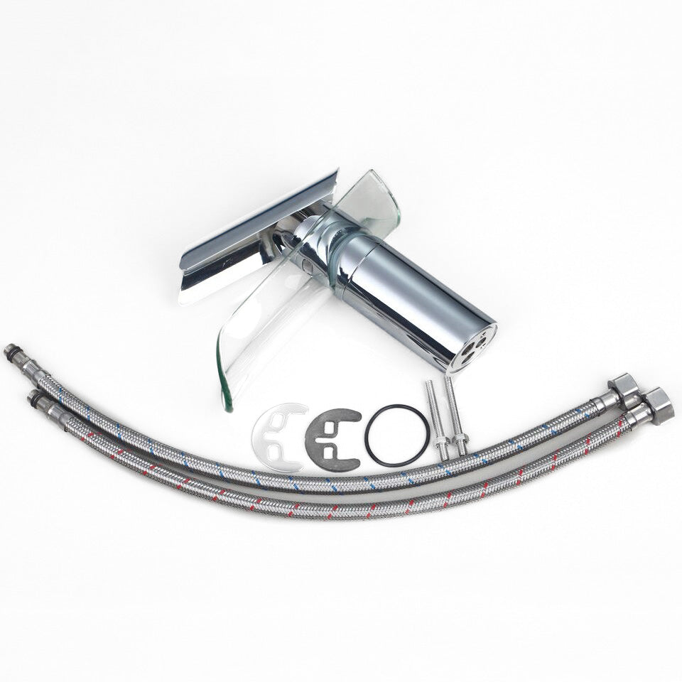Modern Chrome Waterfall Faucet with Glass Spout - Image 3