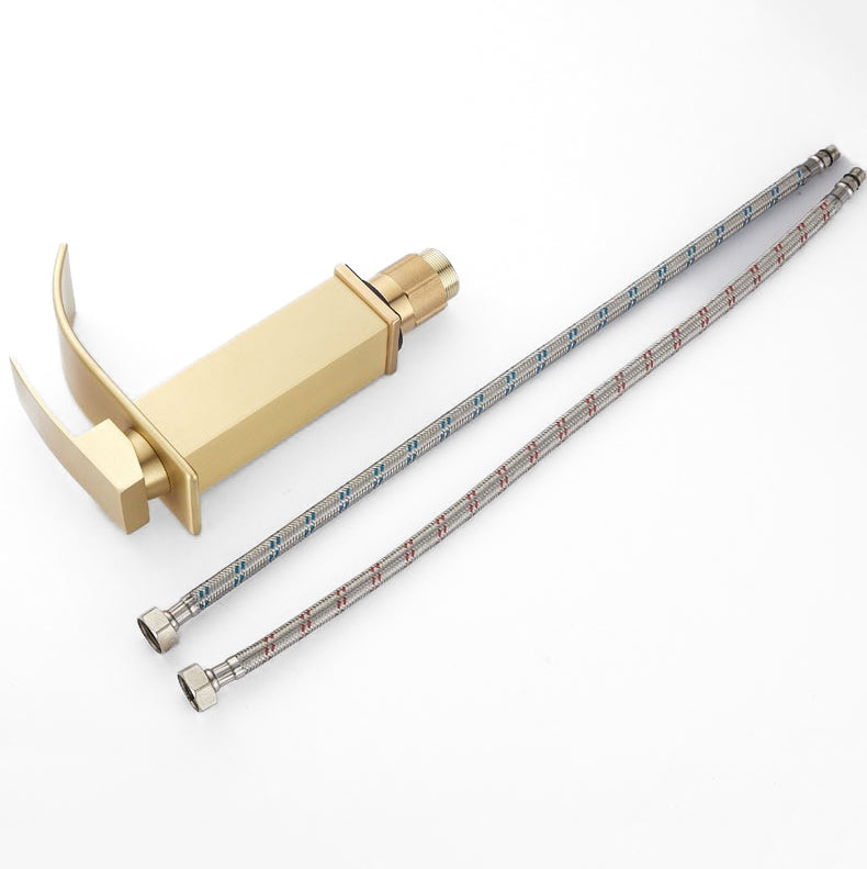 Brushed Gold Modern Tall Waterfall Basin Faucet - Image 4