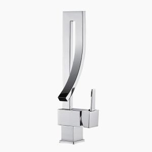 Modern Tall Chrome Mixer Faucet with Curved Spout