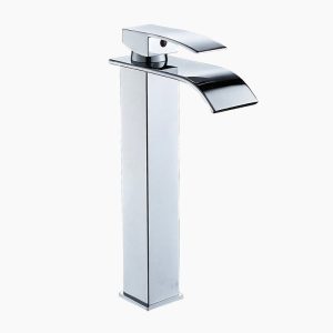 Tall Chrome Single Handle Waterfall Vessel Faucet