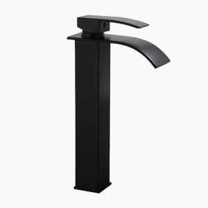 Modern Matte Black Tall Waterfall Basin Faucet