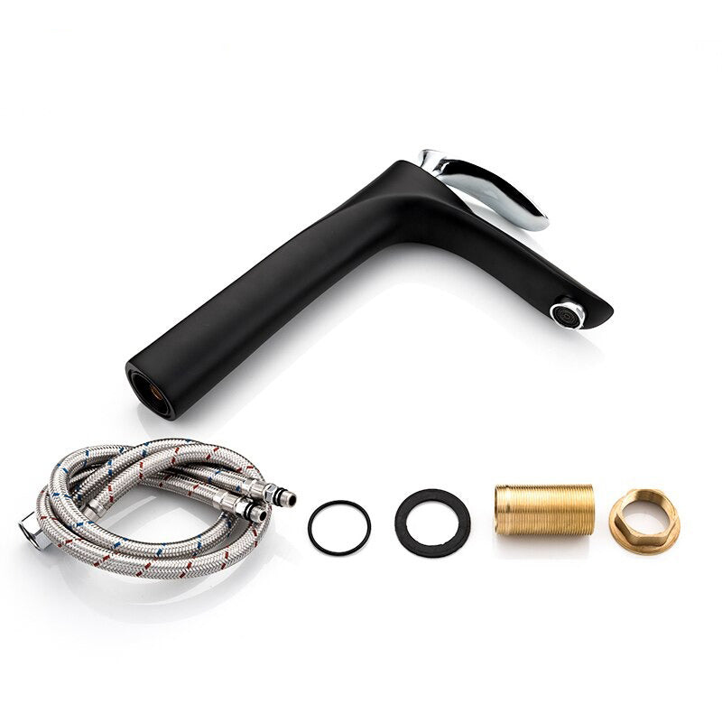 Modern Tall Matte Black Faucet with Chrome Lever - Image 5