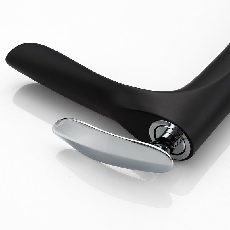 Modern Tall Matte Black Faucet with Chrome Lever - Image 4