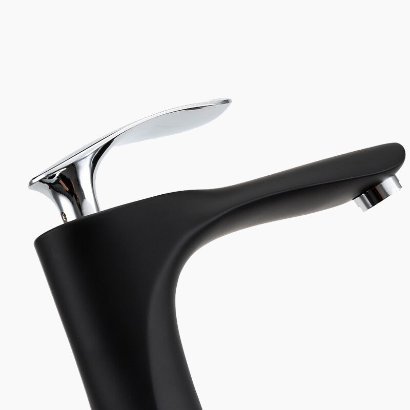 Modern Tall Matte Black Faucet with Chrome Lever - Image 2