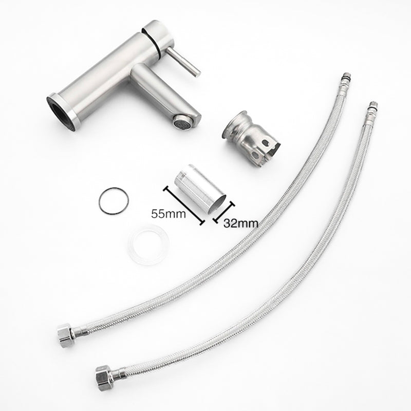 Modern Brushed Steel Single Lever Basin Faucet - Image 4