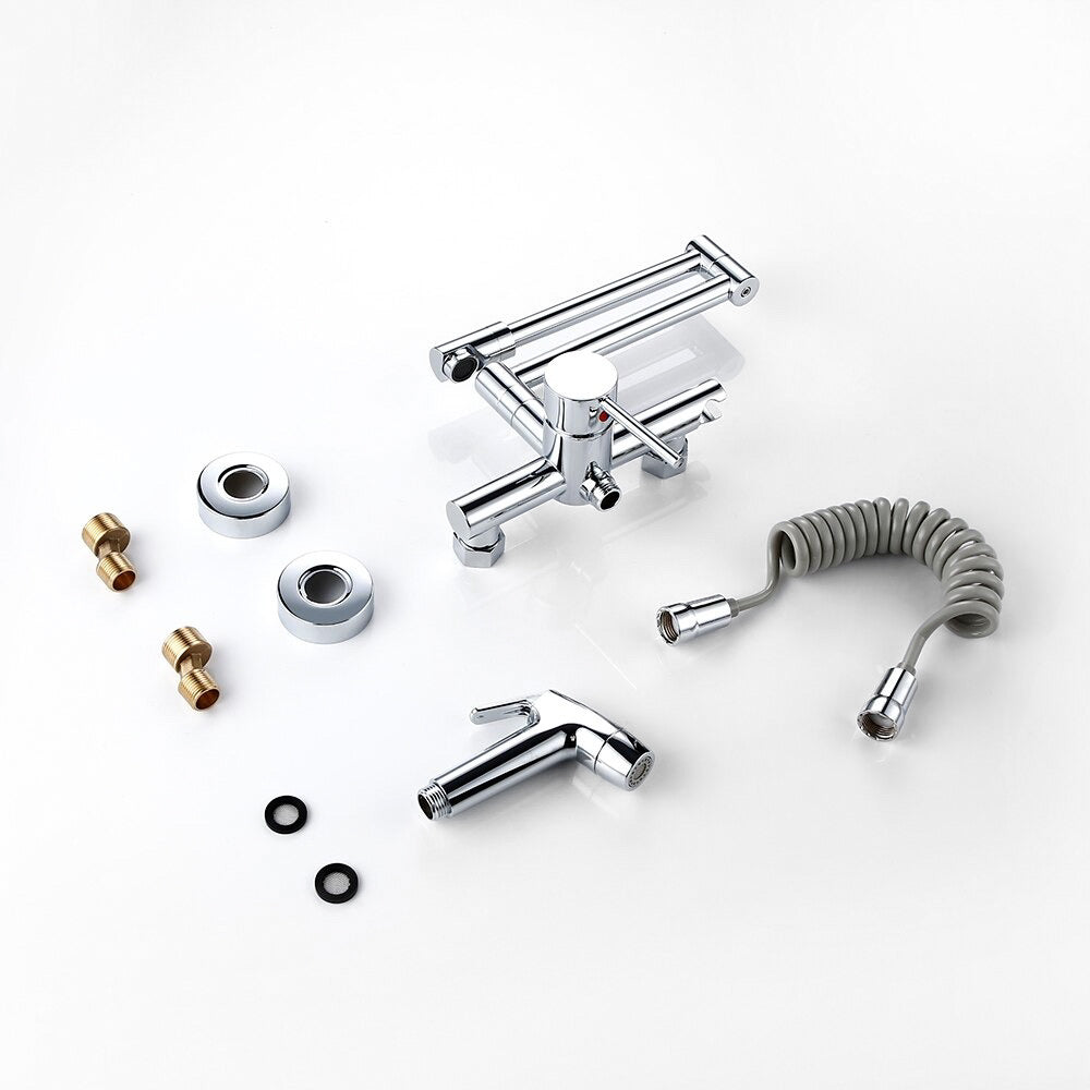 Wall-Mounted Chrome Pot Filler Faucet with Handheld Sprayer - Image 2