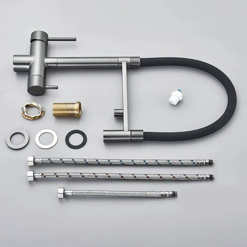 Brushed Nickel Kitchen Faucet with Flexible & Filter Tap - Image 4