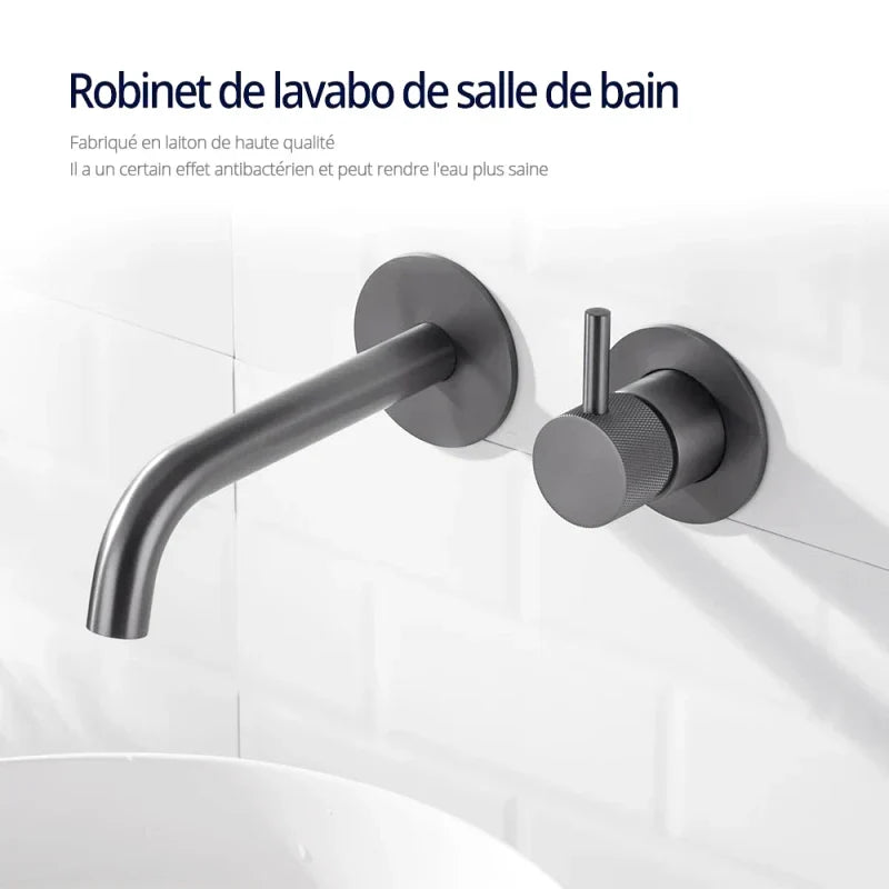Matte Black Wall Mounted Faucet with Knurled Handle - Image 2