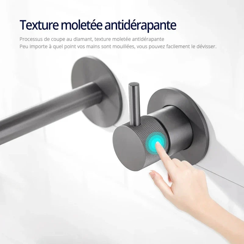 Matte Black Wall Mounted Faucet with Knurled Handle - Image 4