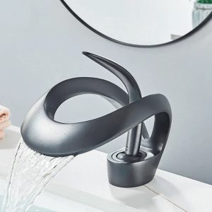 Overview of the matte black waterfall faucet